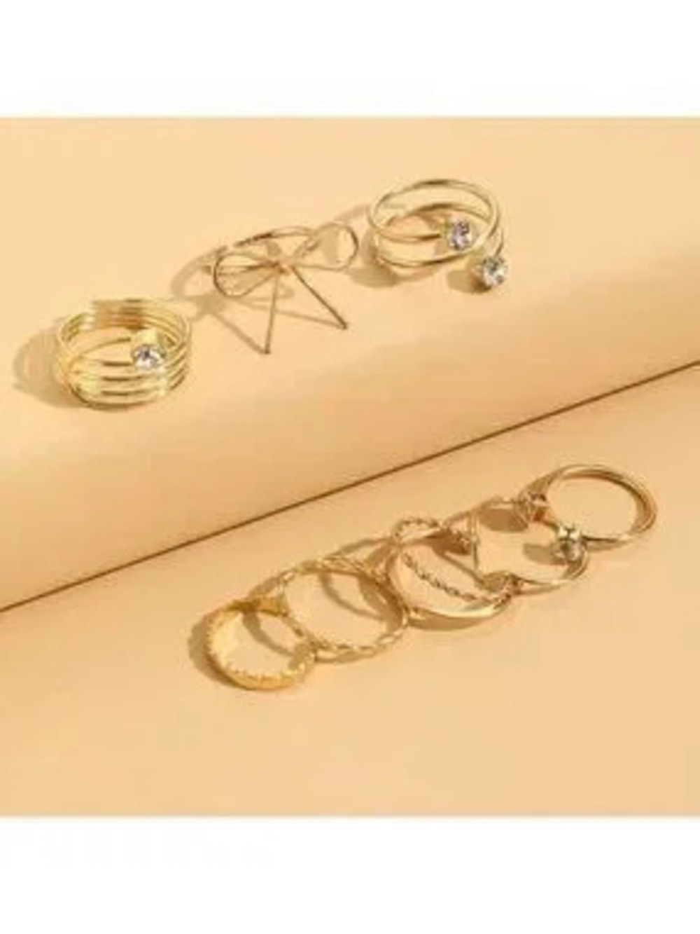 Gold Dainty 8pc Stackable Ring Set with Crystals & Bow Design 3/$30